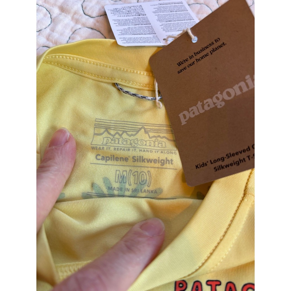 Patagonia Kids Capilene Cool Long Sleeve Yellow Shirt Size Medium - Picture 5 of 5